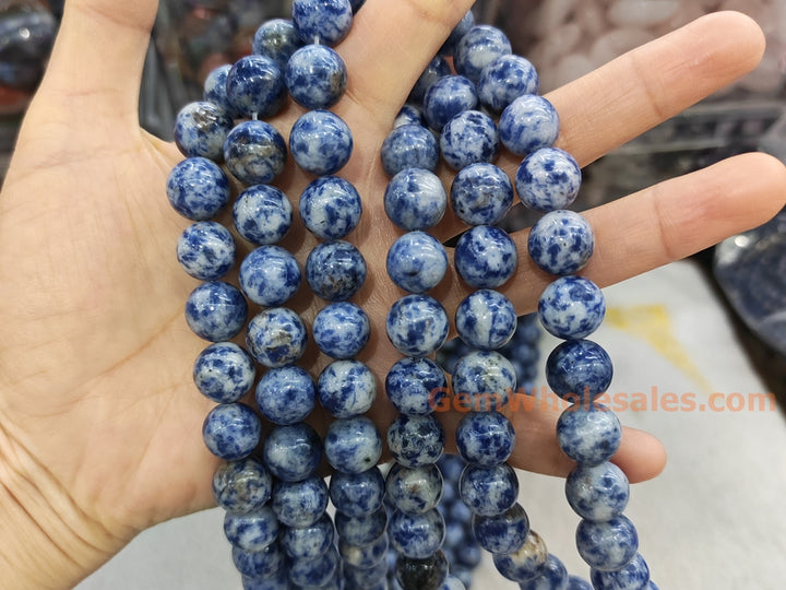 15.5" 12mm Natural blue spot stone round jewelry beads