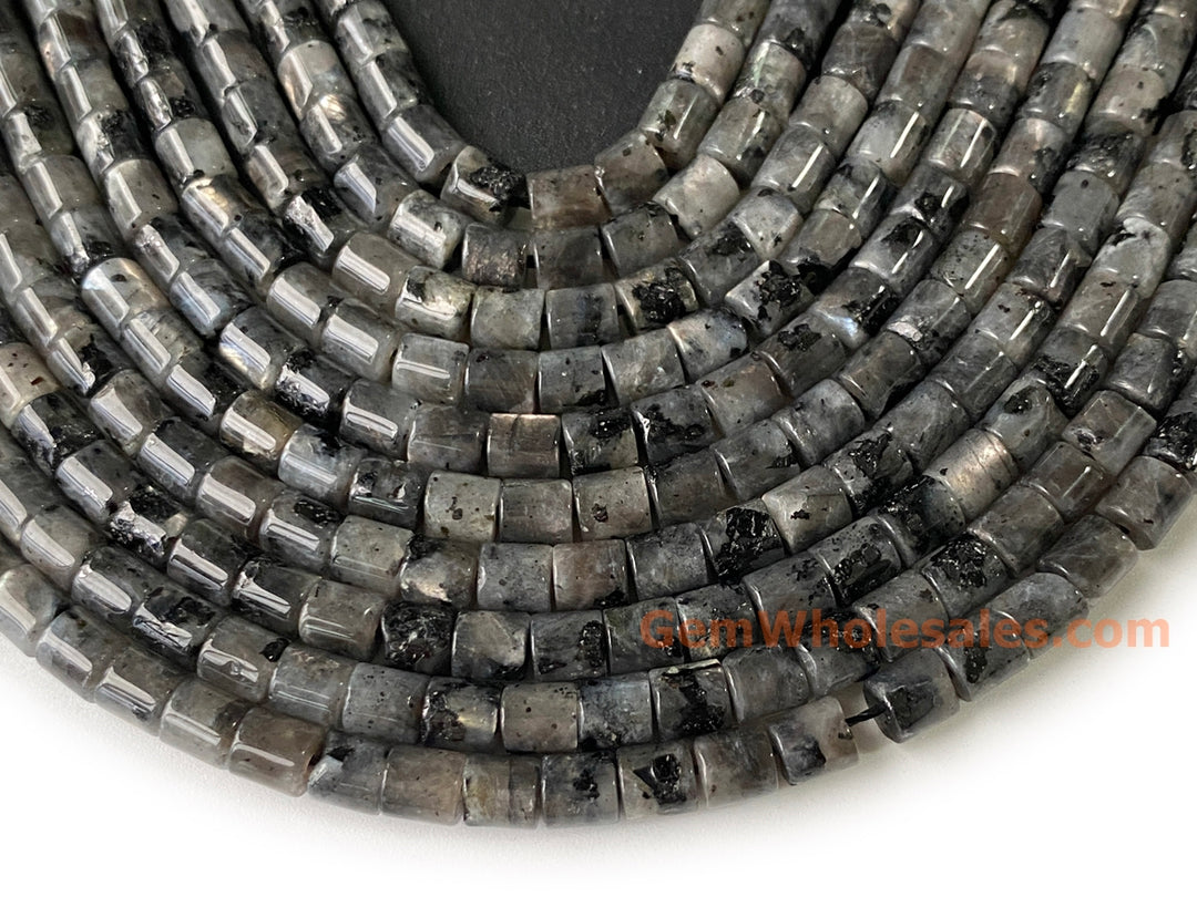 4x4mm Natural labradorite round Cylinder tube beads, 15"