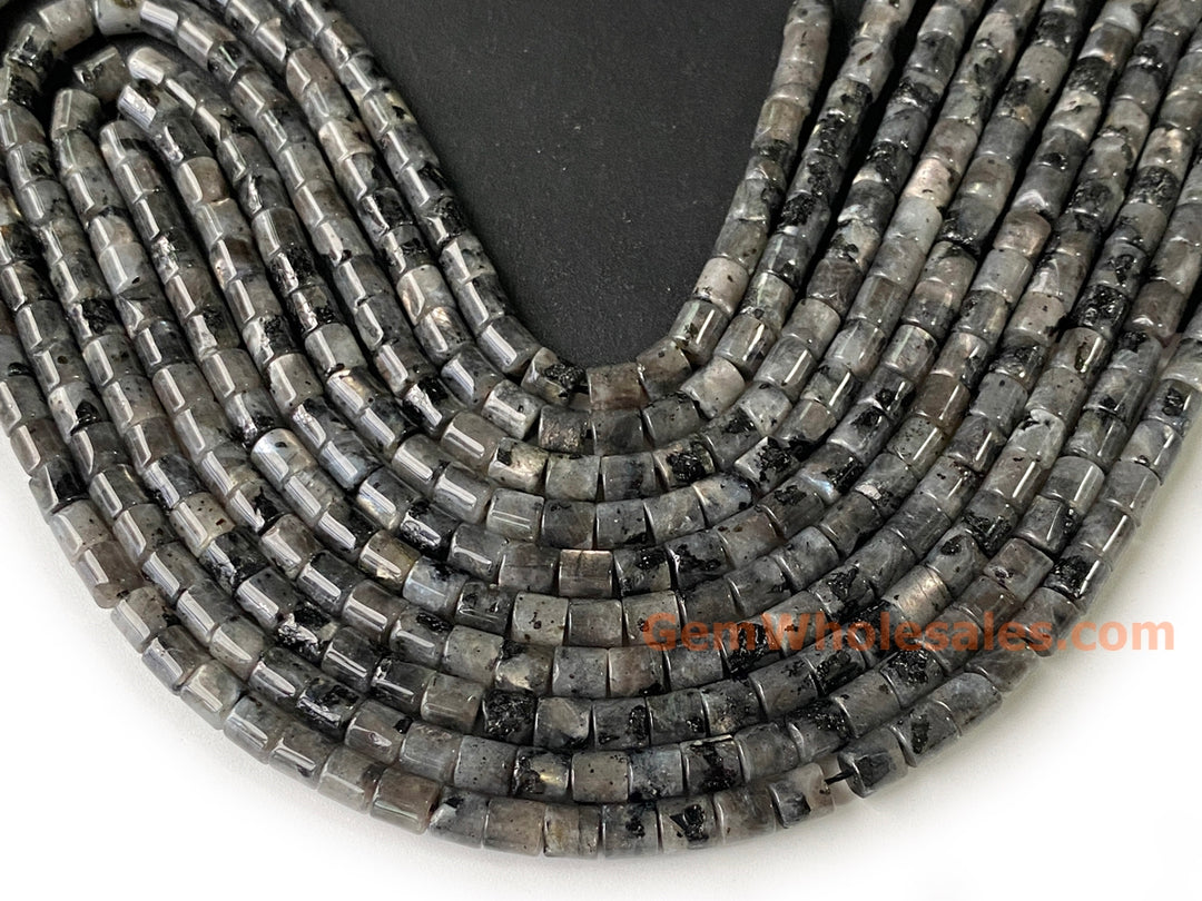 4x4mm Natural labradorite round Cylinder tube beads, 15"