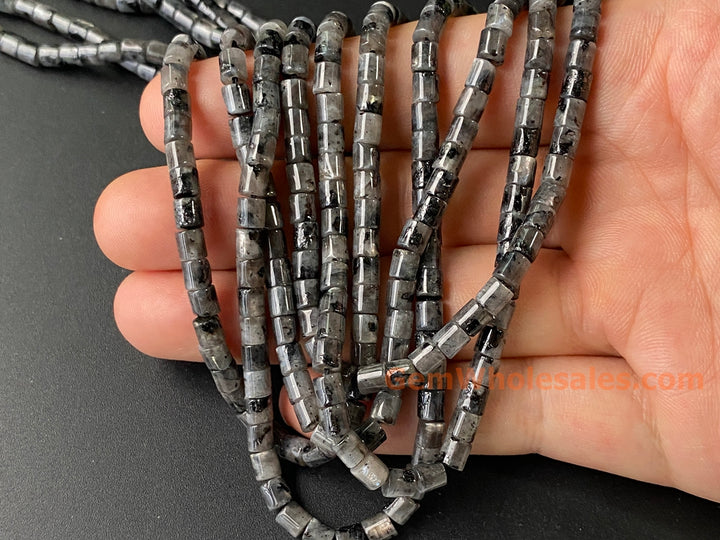 4x4mm Natural labradorite round Cylinder tube beads, 15"