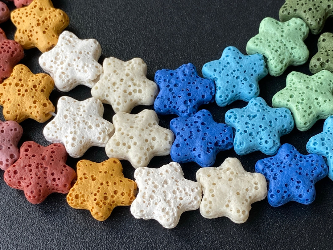 13mm Rainbow color Lava star beads for jewelry making, 15.5"