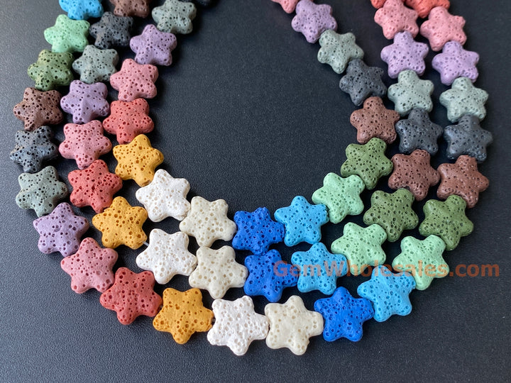 13mm Rainbow color Lava star beads for jewelry making, 15.5"