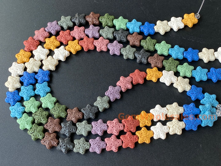 13mm Rainbow color Lava star beads for jewelry making, 15.5"