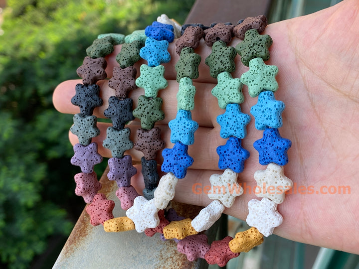 13mm Rainbow color Lava star beads for jewelry making, 15.5"