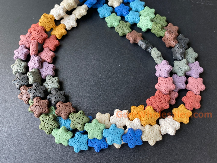 13mm Rainbow color Lava star beads for jewelry making, 15.5"
