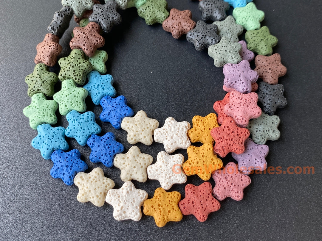 13mm Rainbow color Lava star beads for jewelry making, 15.5"