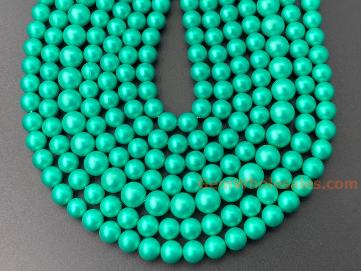 Light green Silky Matte Shell pearl 8mm/10mm round beads, 15.5"