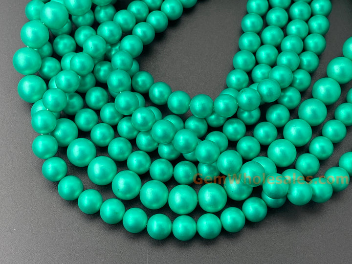 Light green Silky Matte Shell pearl 8mm/10mm round beads, 15.5"