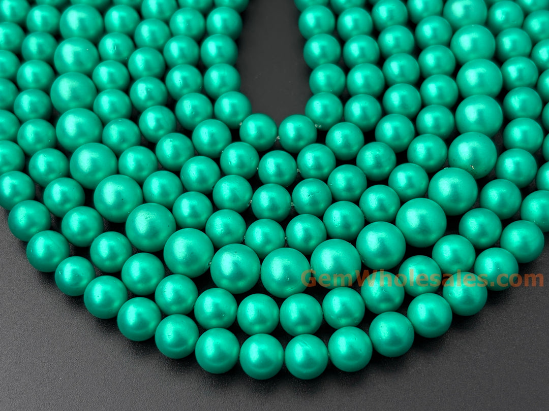 Light green Silky Matte Shell pearl 8mm/10mm round beads, 15.5"