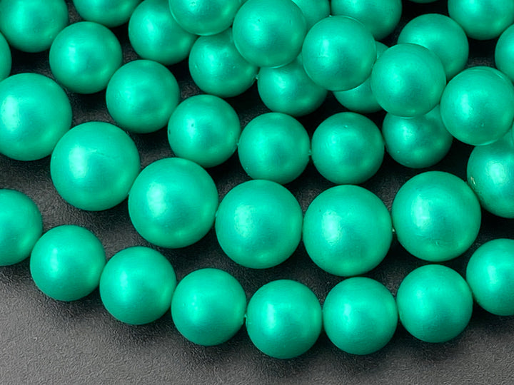 Light green Silky Matte Shell pearl 8mm/10mm round beads, 15.5"
