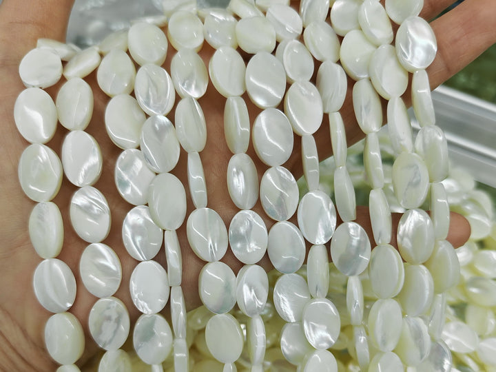 10x14mm Natural white mother of pearl/MOP oval Beads, 15.5"