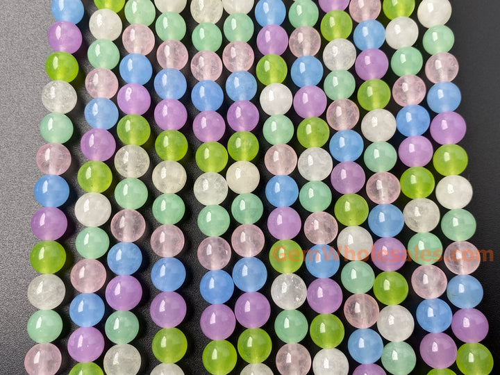 15" 8mm Multi candy green pink blue Malaysian jade Round beads