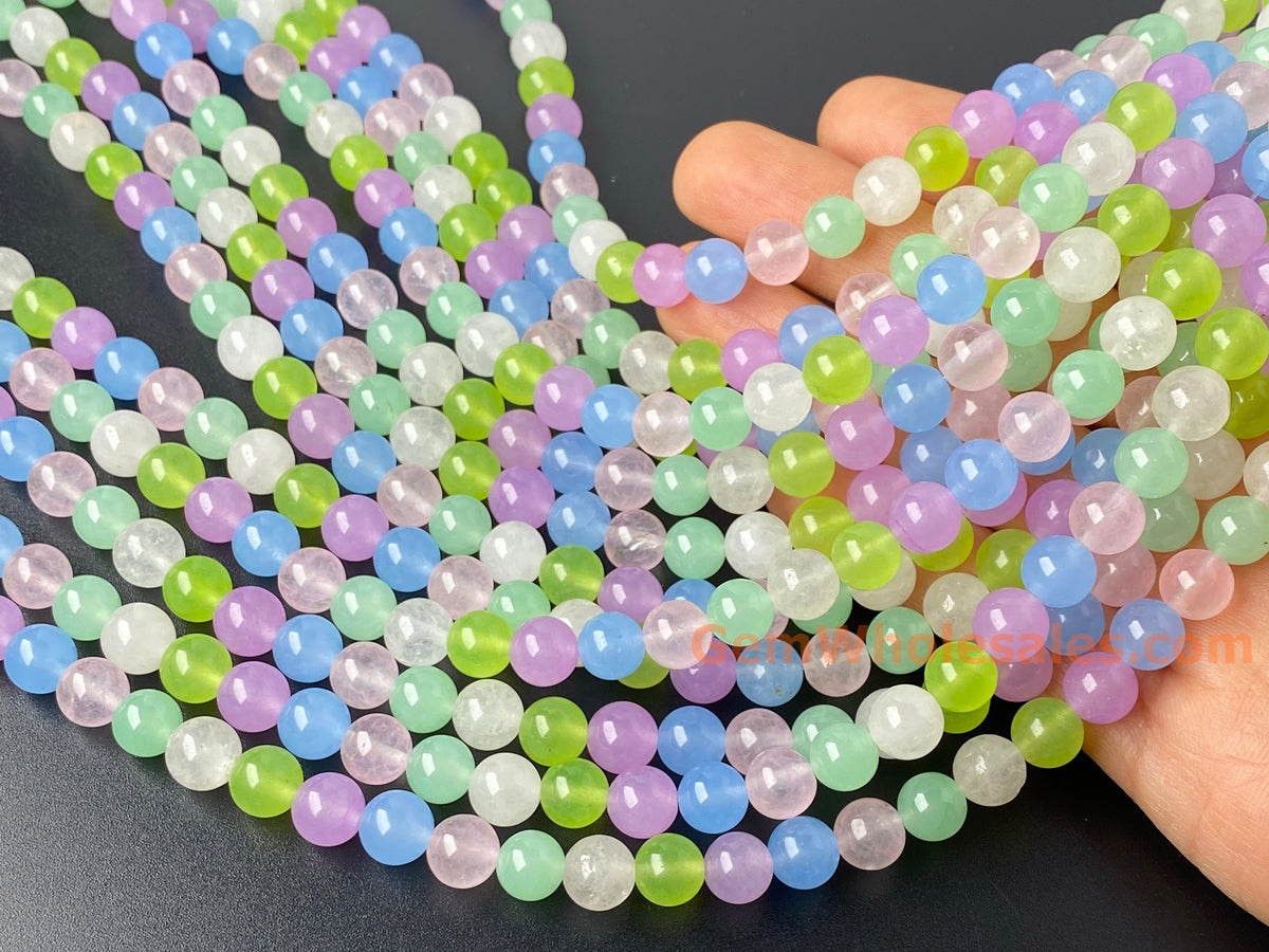 15" 8mm Multi candy green pink blue Malaysian jade Round beads