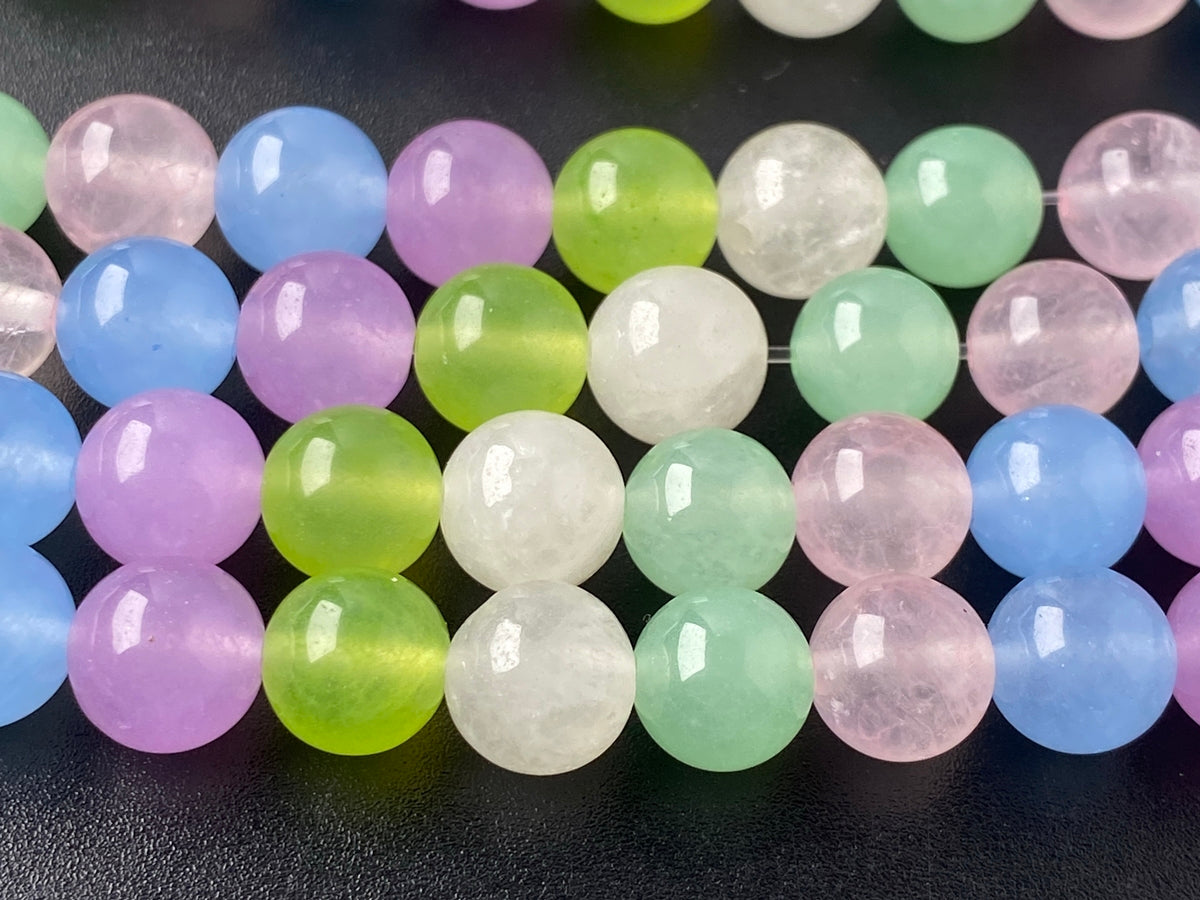 15" 8mm Multi candy green pink blue Malaysian jade Round beads