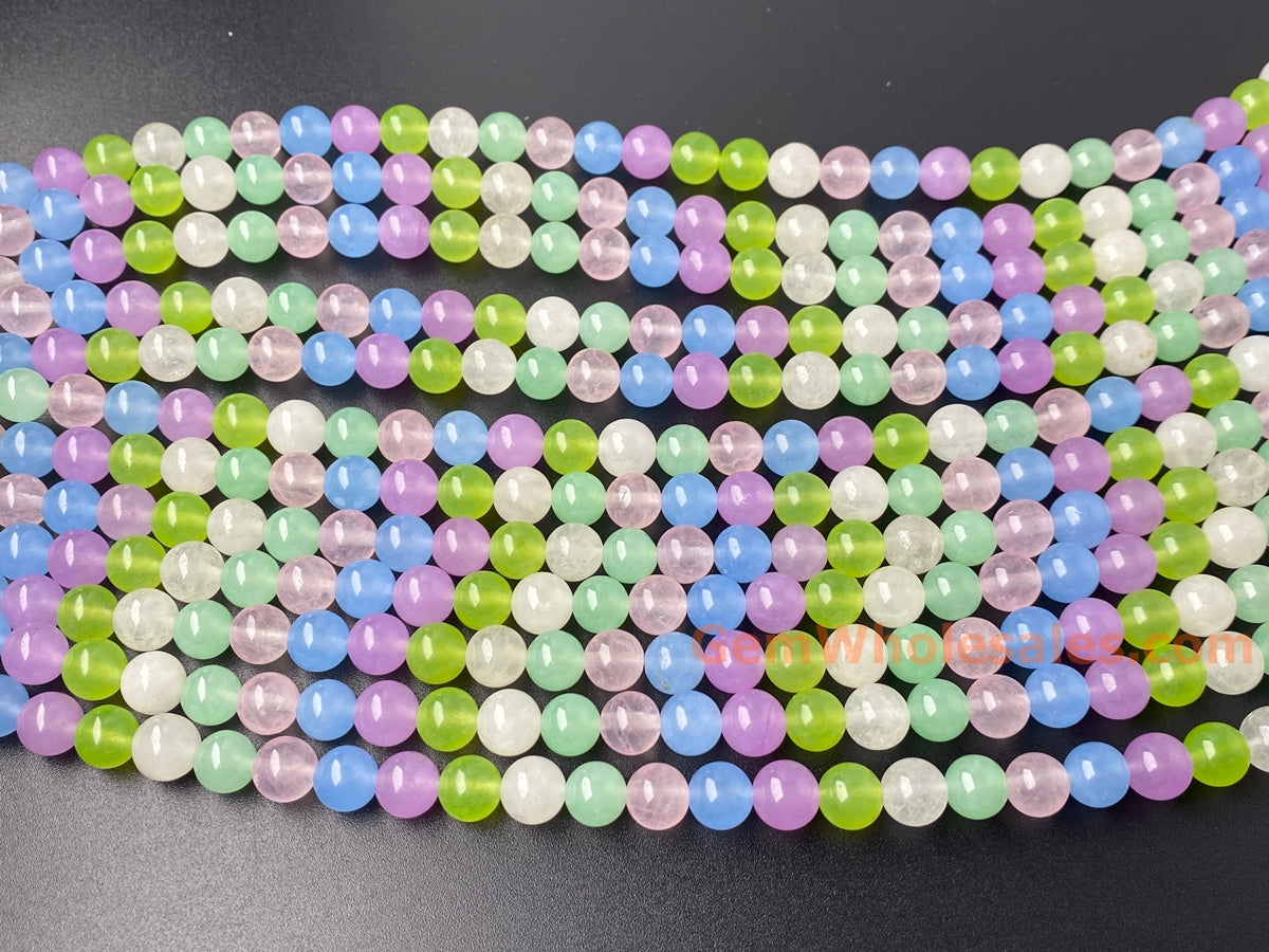 15" 8mm Multi candy green pink blue Malaysian jade Round beads