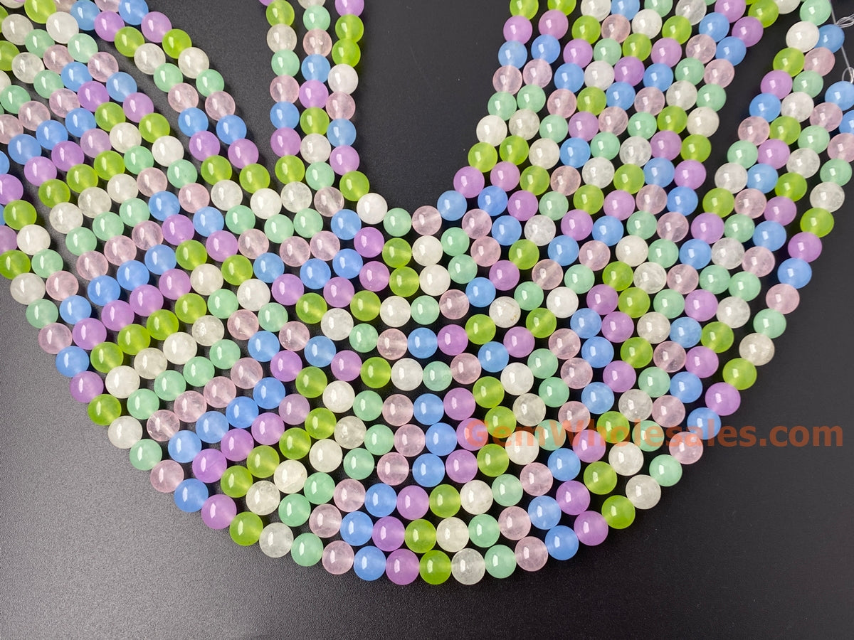 15" 8mm Multi candy green pink blue Malaysian jade Round beads