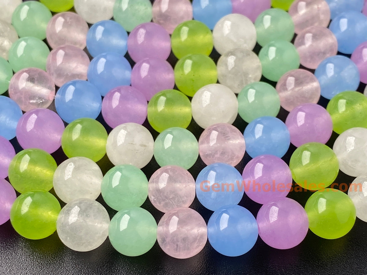 15" 8mm Multi candy green pink blue Malaysian jade Round beads