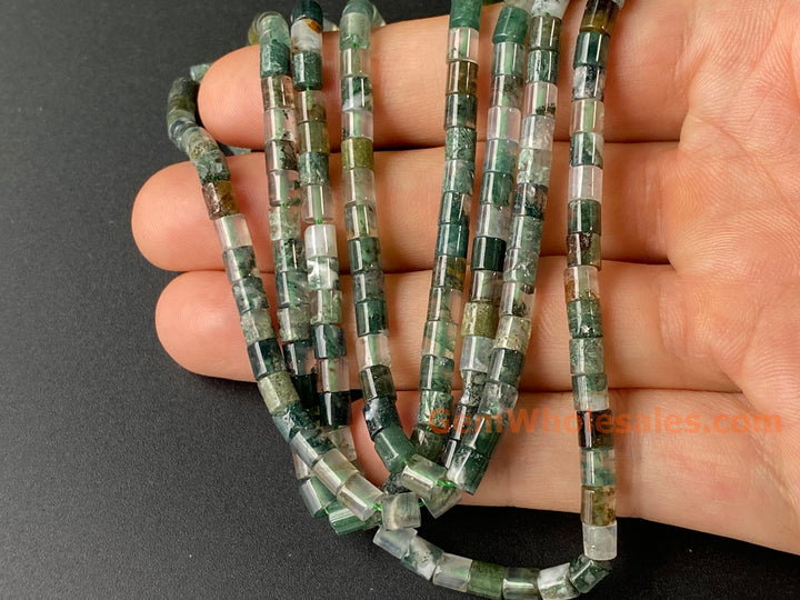 4x4mm Natural moss agate round Cylinder tube beads, 15"