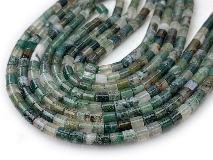 4x4mm Natural moss agate round Cylinder tube beads, 15"