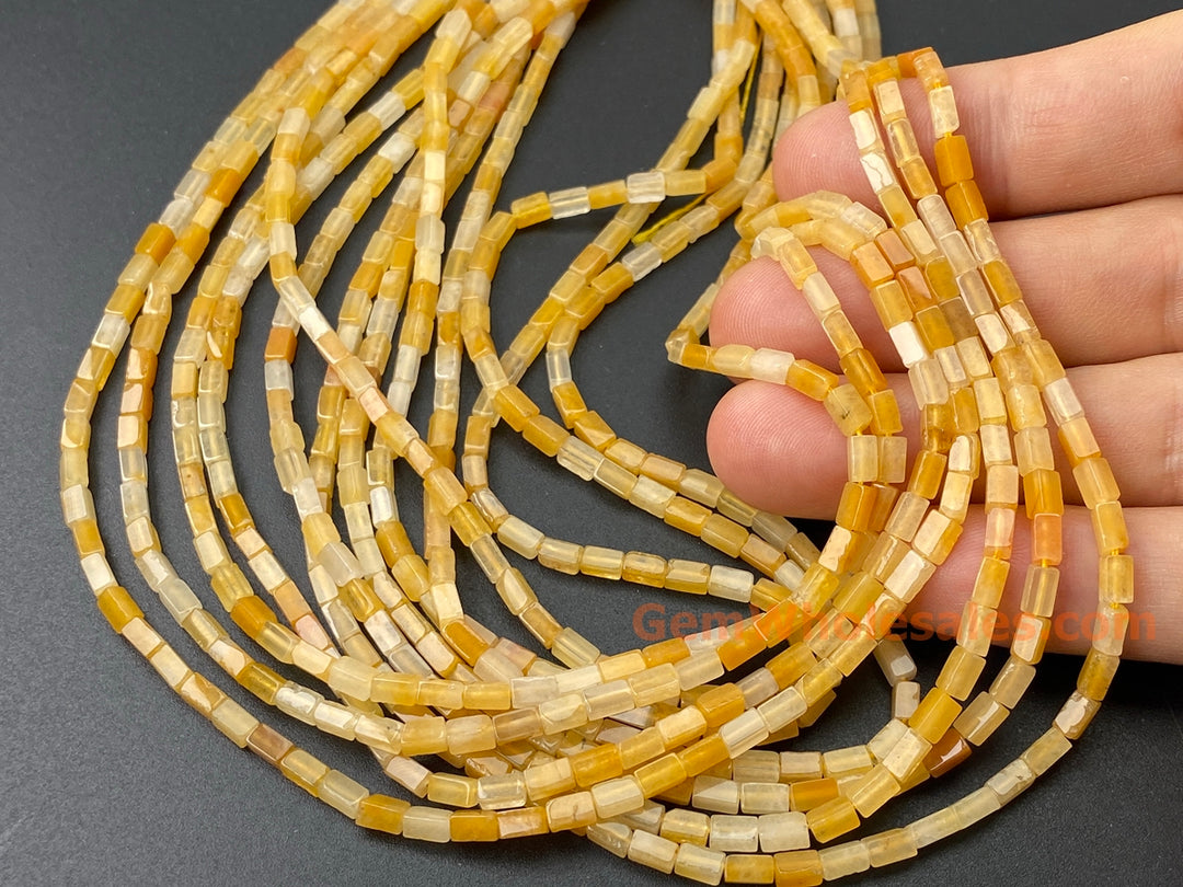2x4mm Natural Old Yellow Jade Rectangle/square Tube Beads, 15"