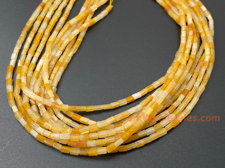 2x4mm Natural Old Yellow Jade Rectangle/square Tube Beads, 15"