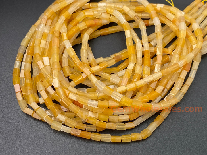 2x4mm Natural Old Yellow Jade Rectangle/square Tube Beads, 15"
