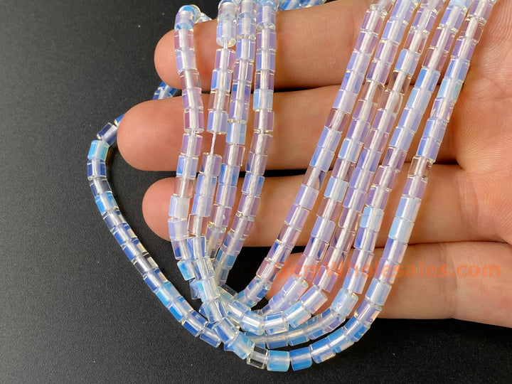 4x4mm opalite round Cylinder tube beads, 15"
