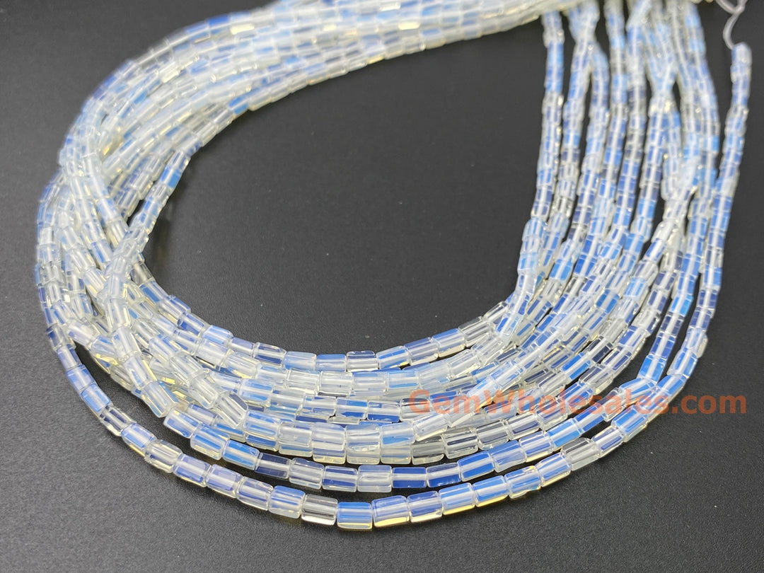 2x4mm Opalite stone Rectangle Tube Beads for jewelry making, 15"
