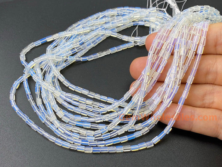 2x4mm Opalite stone Rectangle Tube Beads for jewelry making, 15"