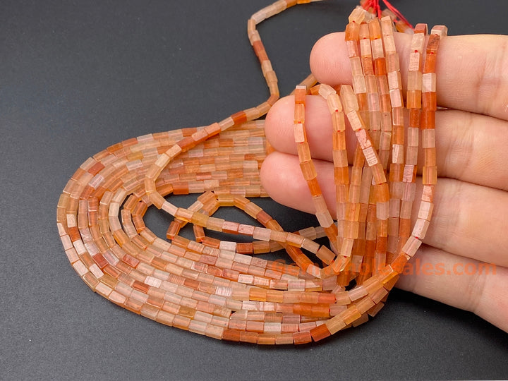 2x4mm Natural orange Aventurine Rectangle Tube Beads, 15"