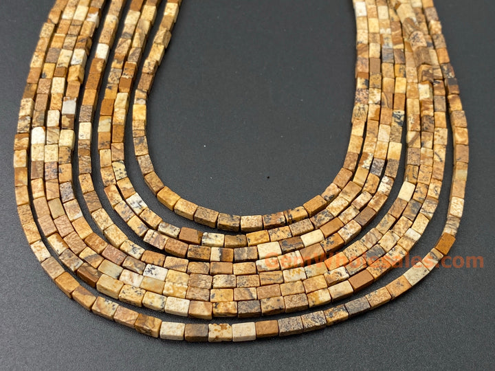 2x4mm Natural Picture Jasper rectangle tube beads