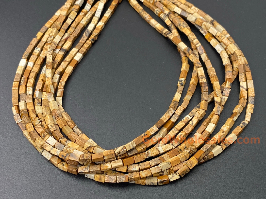 2x4mm Natural Picture Jasper rectangle tube beads