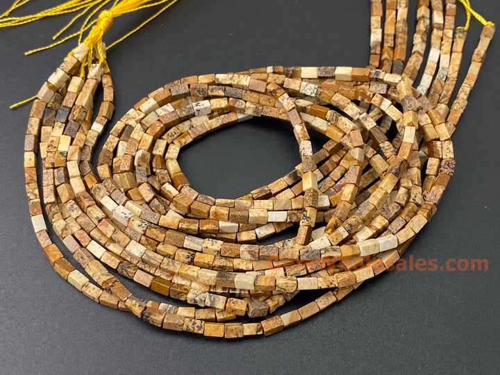 2x4mm Natural Picture Jasper rectangle tube beads