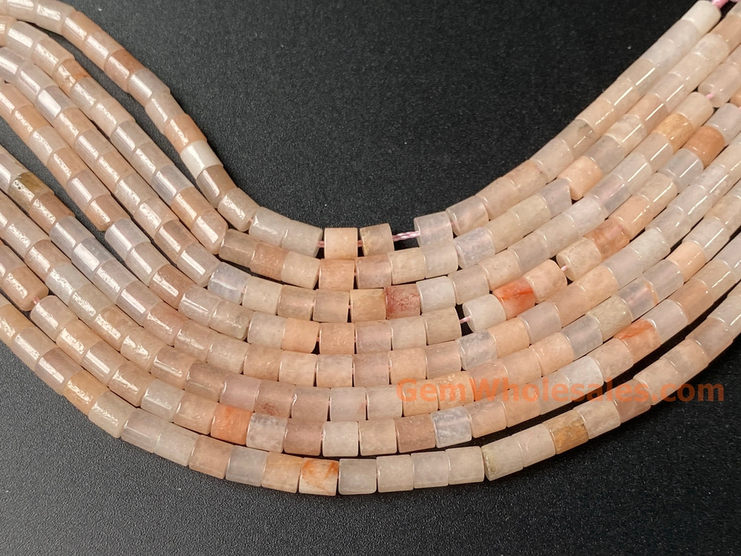 4x4mm Natural pink aventurine round Cylinder tube beads, 15"
