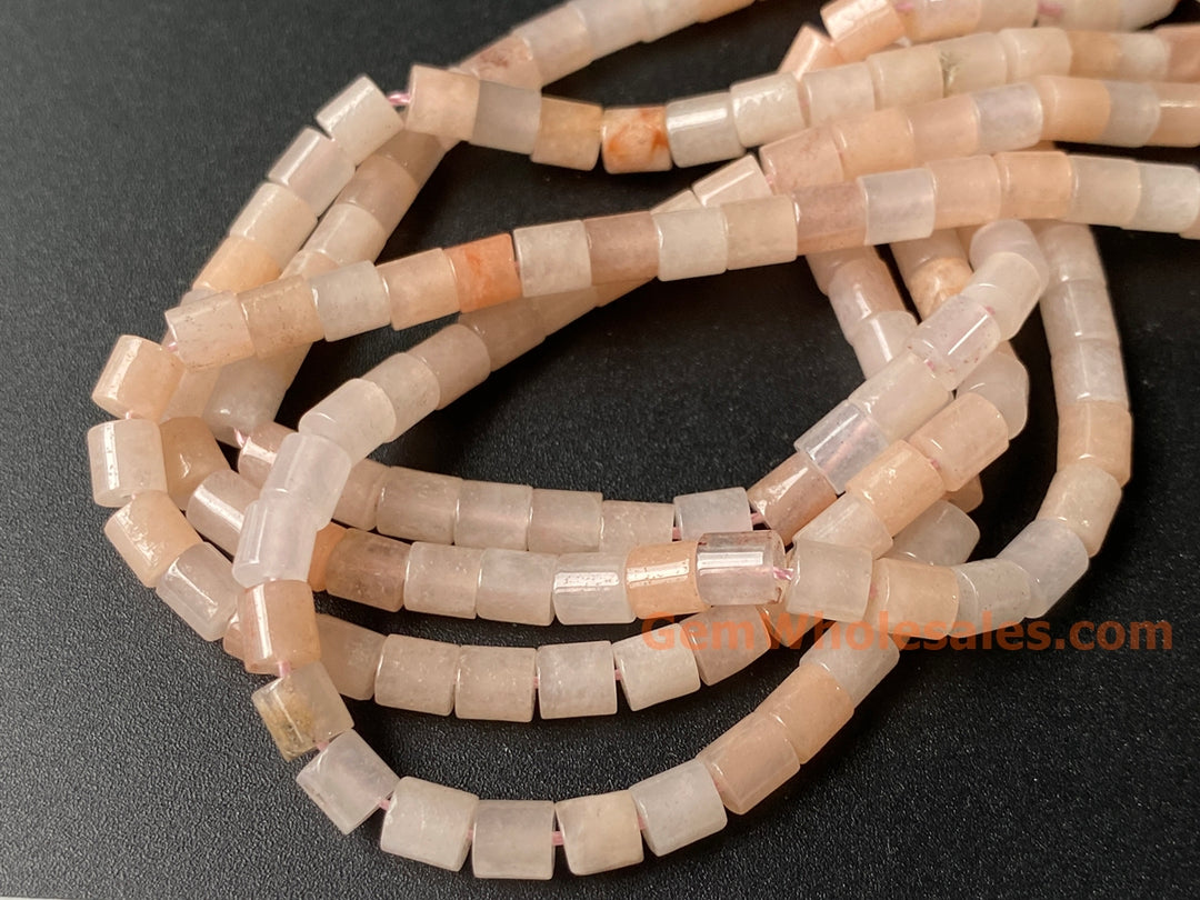 4x4mm Natural pink aventurine round Cylinder tube beads, 15"
