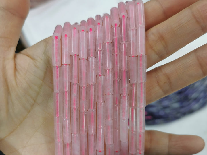 15" 4x13mm natural Rose quartz round tube/cylinder beads