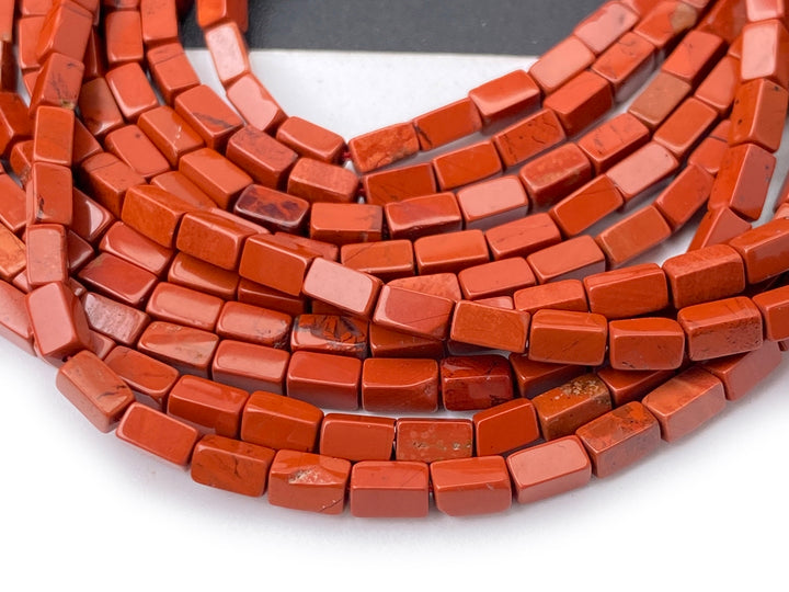 2x4mm Natural Red Jasper Rectangle Tube Beads, 15"