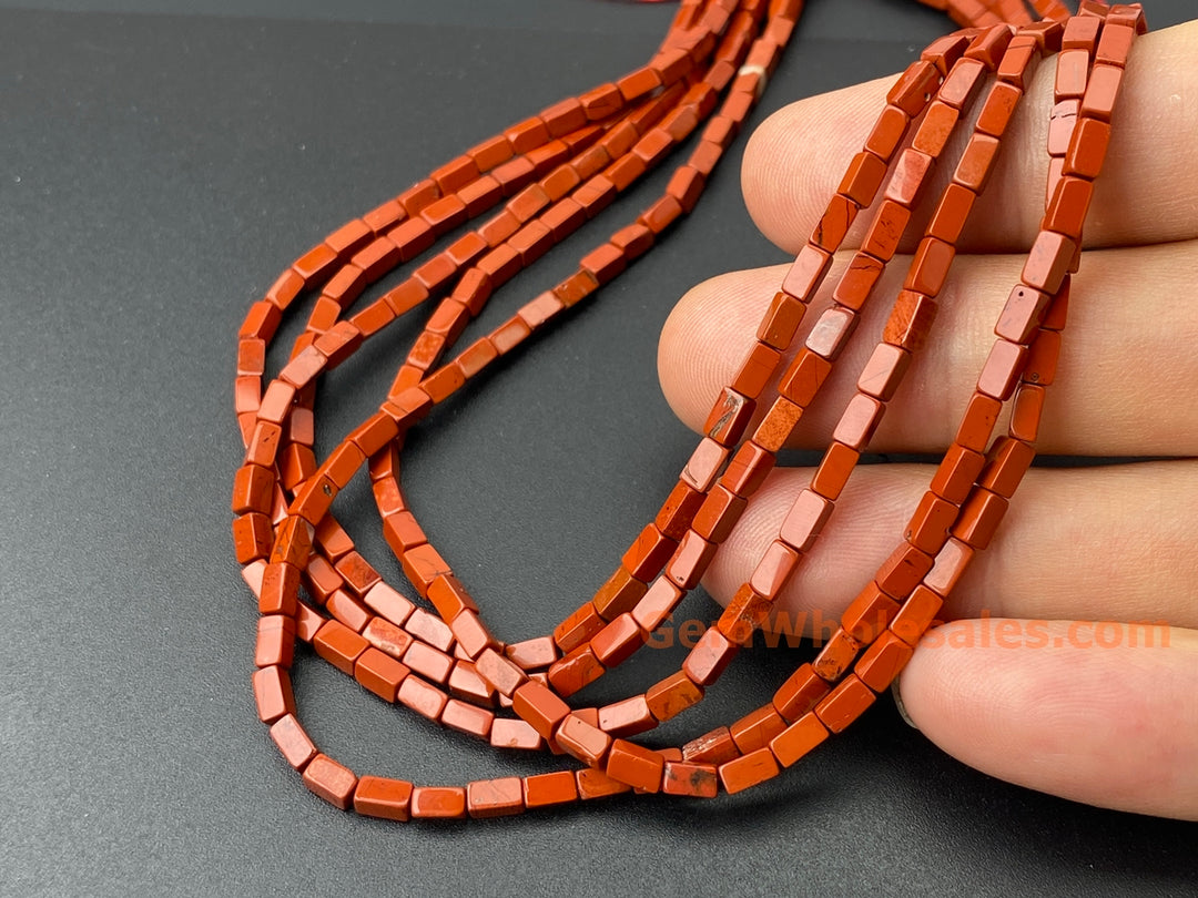 2x4mm Natural Red Jasper Rectangle Tube Beads, 15"