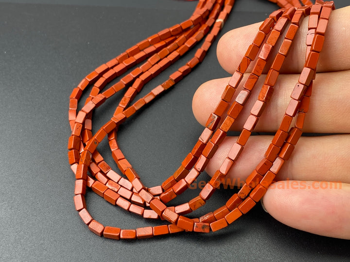 2x4mm Natural Red Jasper Rectangle Tube Beads, 15"