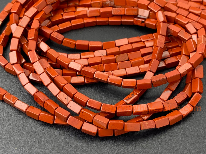 2x4mm Natural Red Jasper Rectangle Tube Beads, 15"