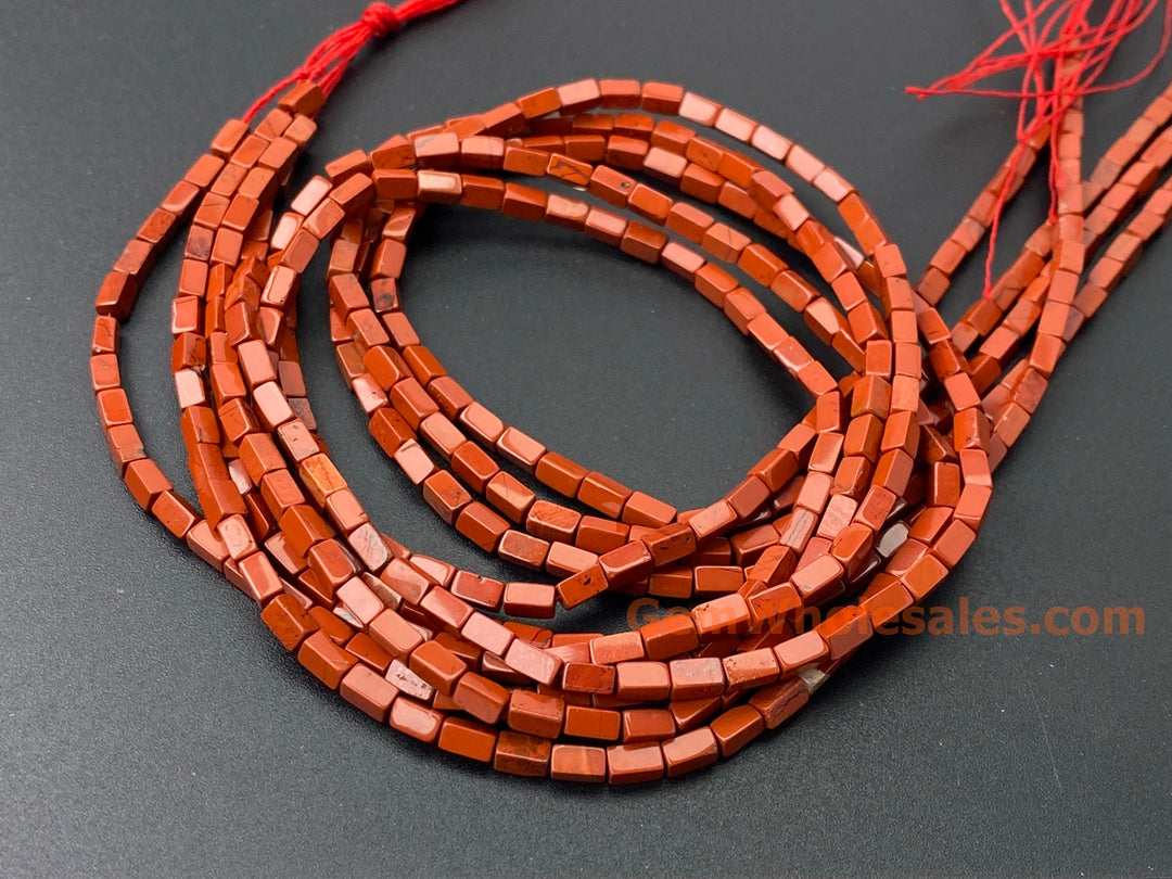 2x4mm Natural Red Jasper Rectangle Tube Beads, 15"