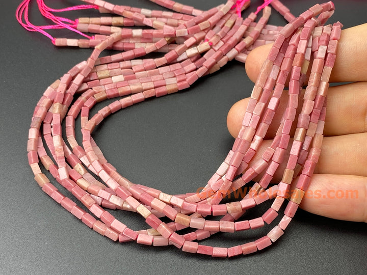 2x4mm Natural Rhodonite rectangle tube beads