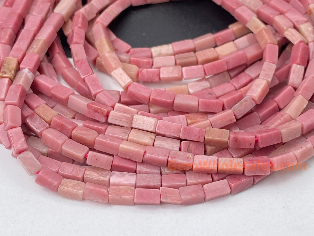 2x4mm Natural Rhodonite rectangle tube beads