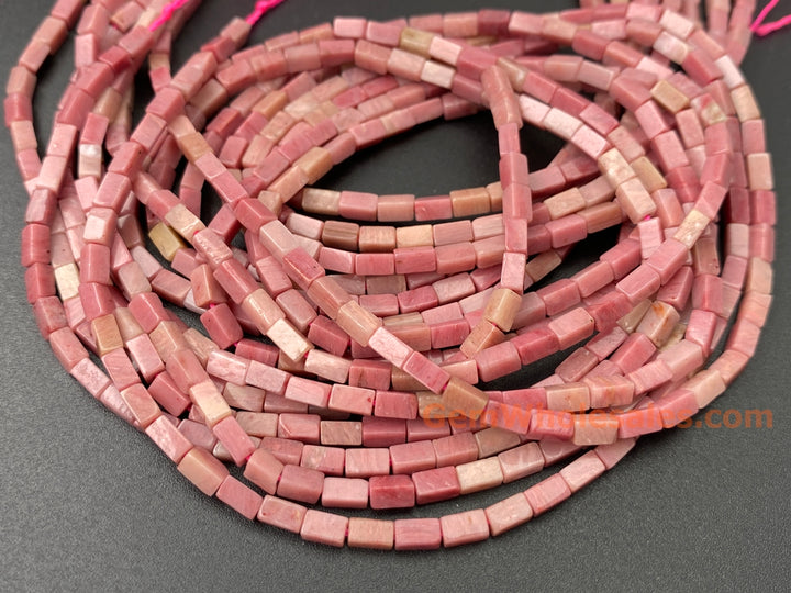2x4mm Natural Rhodonite rectangle tube beads