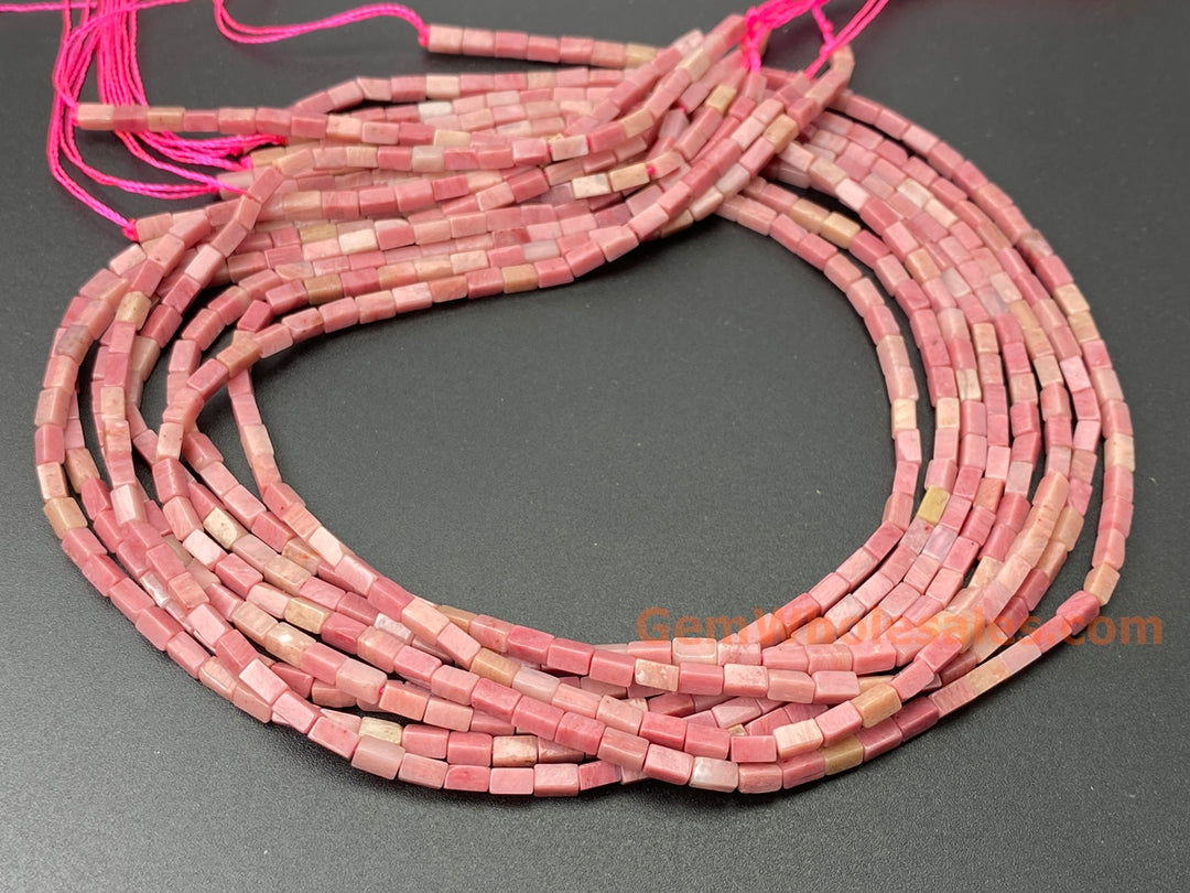 2x4mm Natural Rhodonite rectangle tube beads close up