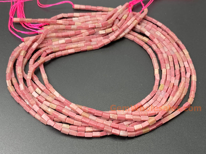 2x4mm Natural Rhodonite rectangle tube beads close up