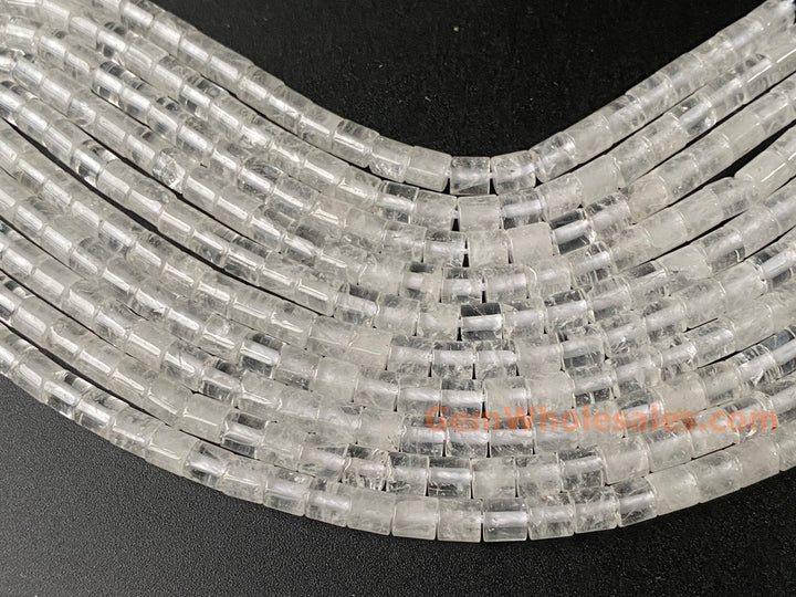 4x4mm Natural white crystal round Cylinder tube beads, 15"