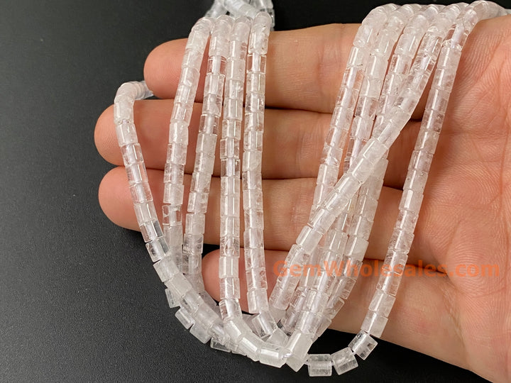 4x4mm Natural white crystal round Cylinder tube beads, 15"