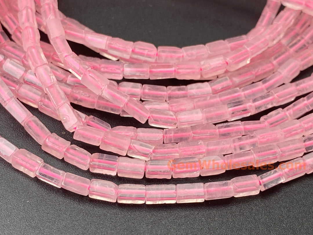 2x4mm Natural Rose Quartz rectangle tube beads