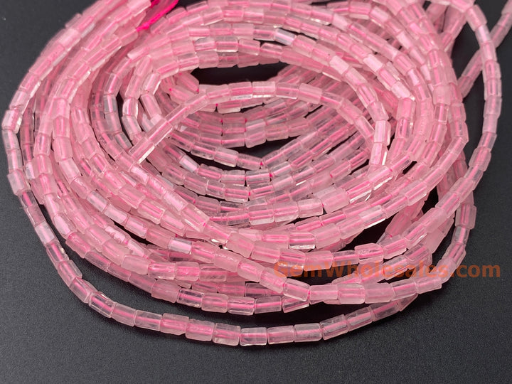 2x4mm Natural Rose Quartz rectangle tube beads
